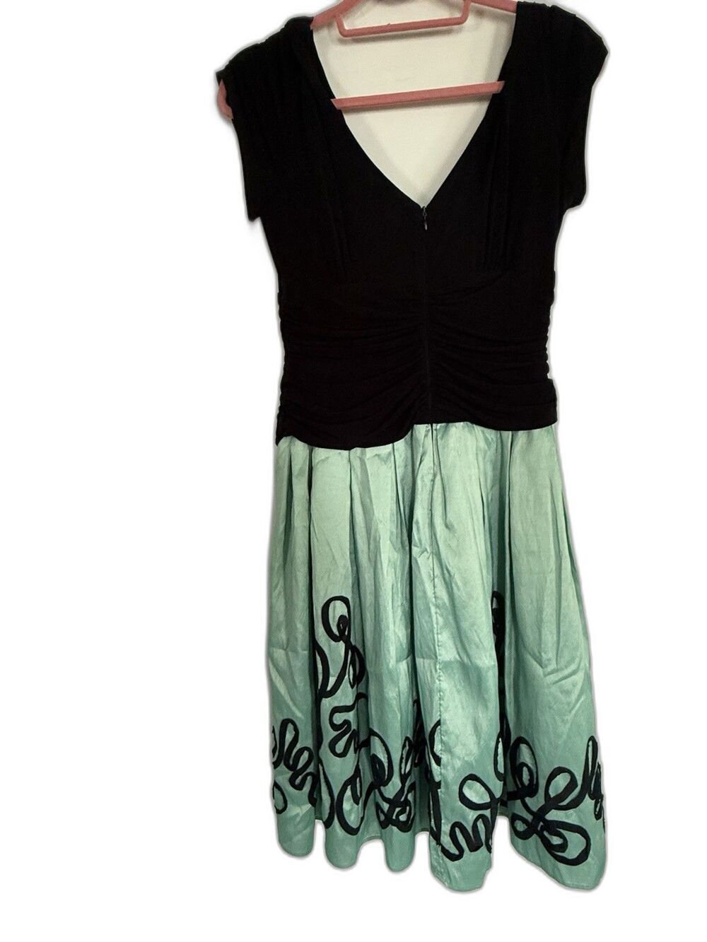 Womens Dress Sz 12 Y2K Whimsygoth Velvet Fit Flare Green Black Artsy Multimedia